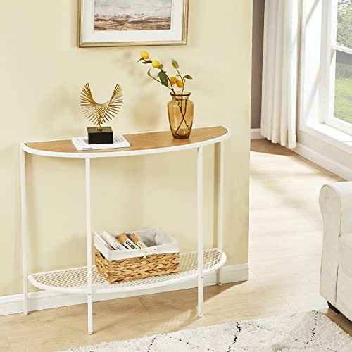 Oak White 2 Tier Narrow Entryway Console Table with Storage Shelves