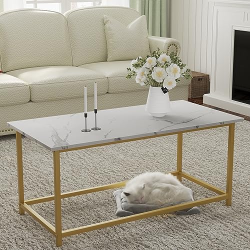 SAYGOER White Faux Marble Coffee Table