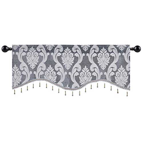 Scalloped Valance Curtains with Jacquard Flower Print