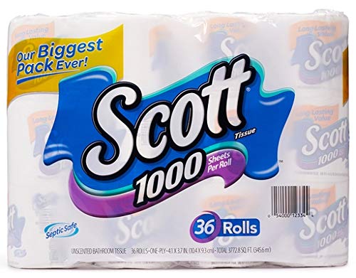 Scott 1000 Sheets Per Roll Toilet Paper,36 Rolls Bath Tissue
