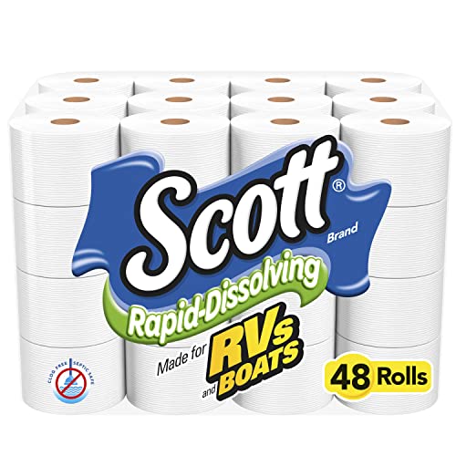 Commercial 2-Ply Quick Dispensing Toilet Paper for RV's & Marine,  Waste-Tank Compatible, Unscented, 7200 Count, 24 Packs of 300 Sheet per  Roll