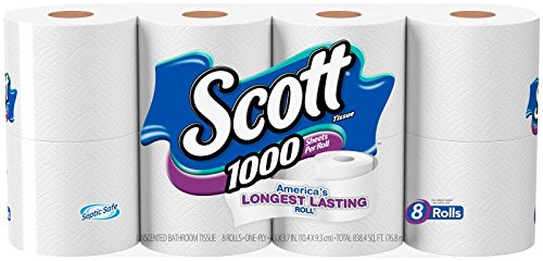 Scott Regular Toilet Tissue, 1 Ply, White, 8 Rolls