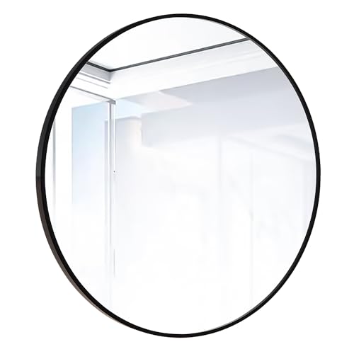12" Round Wall Mounted Mirror with Metal Frame, Black