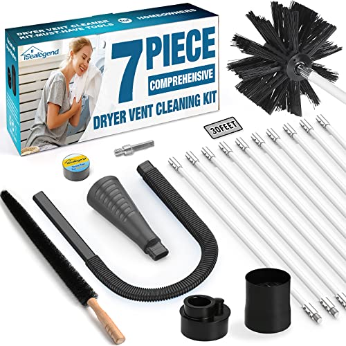 Sealegend 7-Piece Dryer Vent Cleaning Kit with 30ft Brush and Vacuum Attachments
