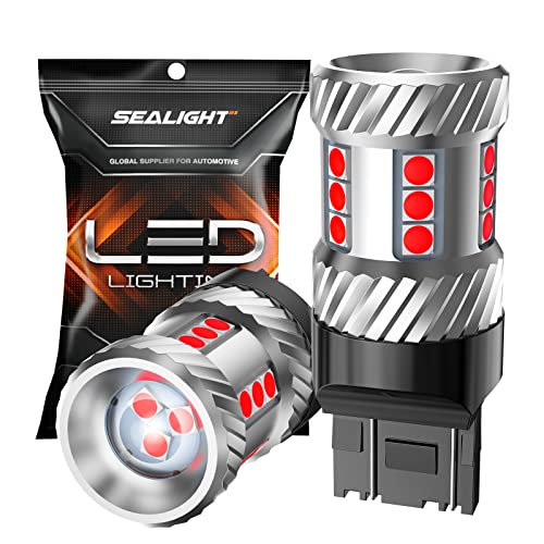 SEALIGHT [2023 New Upgrade] 7440 7443 LED Brake Lights Bulbs, Red Flashing Stop Bulbs, Super Bright T20 W21W 7441 7444 LED Lights with Projector Lenses for Stop Blinker Tail Brake Lights, Pack of 2