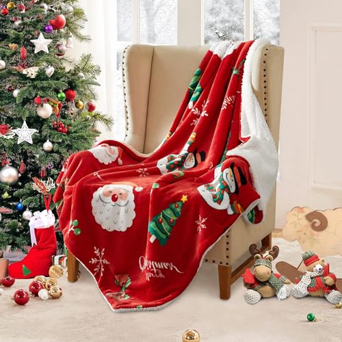 SearchI Christmas Sherpa Flannel Fleece Throw Blanket