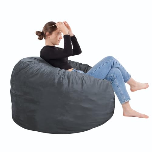 SEASXOLTE 3Ft Memory Foam Bean Bag Chair with Velvet Cover in Grey