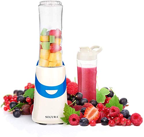 Secura 300W Personal Blender with Stainless Blade and 2 Single Serving Bottles