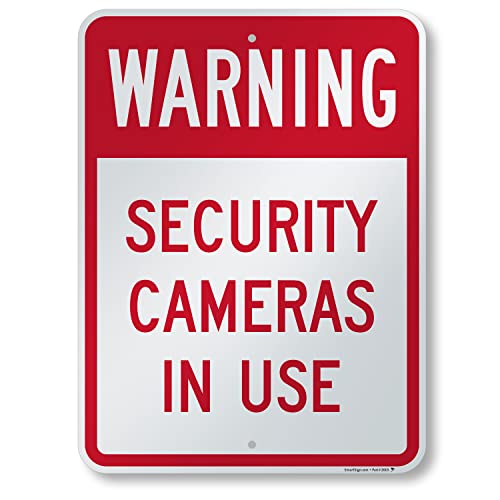 Security Cameras In Use Sign - 18" x 24" Aluminum Red on White