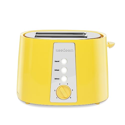 SEEDEEM 2-Slice Wide Slot Toaster with 6 Shade Settings, Lemon Yellow