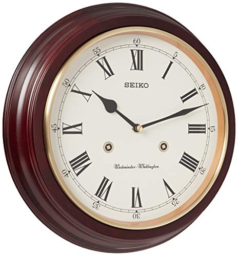 Seiko 12 Inch Grain Finish Wall Clock with Numbers and Dual Quarter Hour Chimes