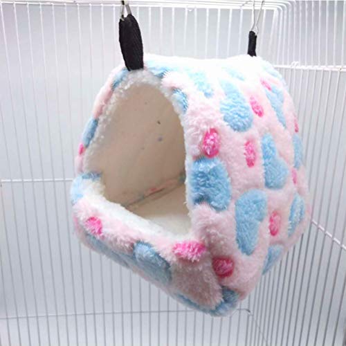 SEIS Hamster Love Pattern Hammock Chinchillas Warmth Supplies Small Pets Cotton Nest Rat Nest Mat for Squirrel Hedgehog Guinea Totoro Pig Bed House Cage Nest Hamster Accessories (Pink, L)