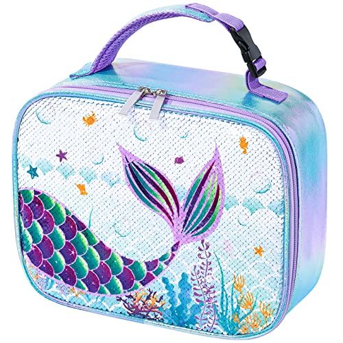 WAWSAM Sequins Mermaid Insulated Lunch Tote - Blue Polyester Lunch Bag for Kids