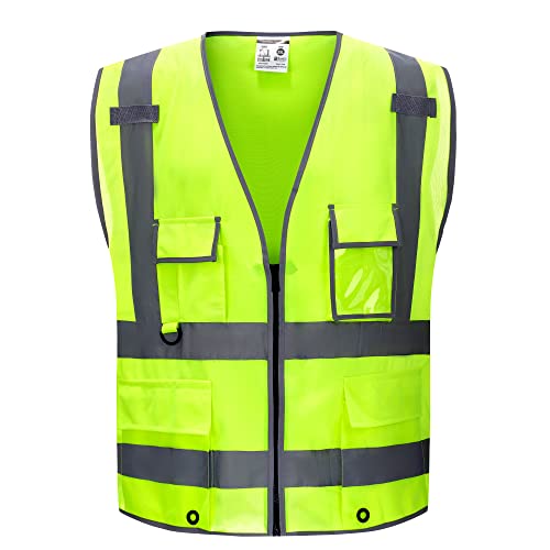 sesafety Reflective Safety Vest with 9 Pockets and Zipper