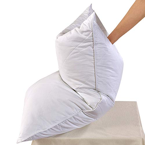 White Goose Feather Bed Pillows - Soft Medium Firm Queen Size