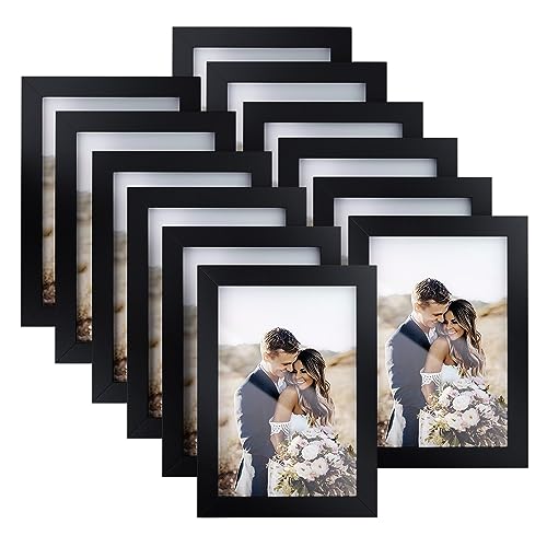 Set of 12 Black Wood Picture Frames for 4x6 Photos
