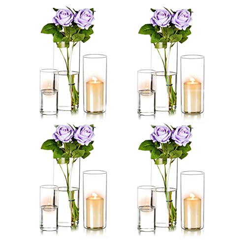 Set of 12 Clear Cylinder Vases for Centerpieces