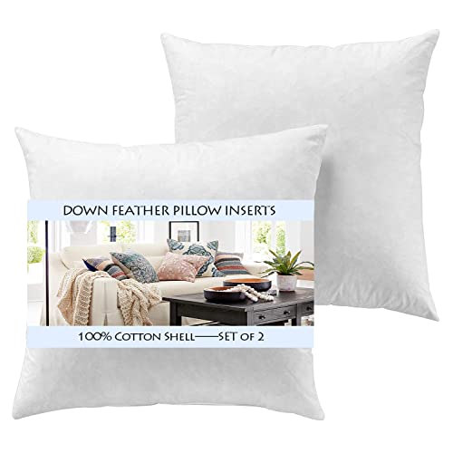 Set of 2- 26x26 Euro Pillow Inserts-Down Feather Pillow Inserts-White