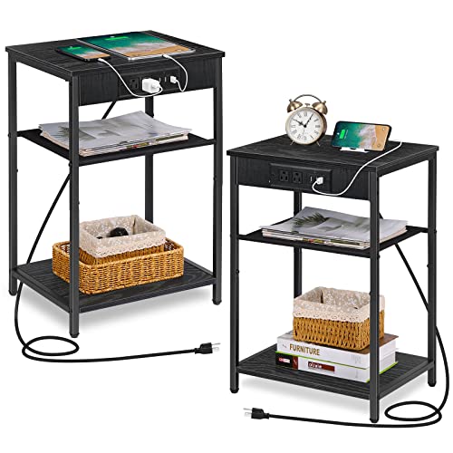 Set of 2 Nightstand with Charging Station