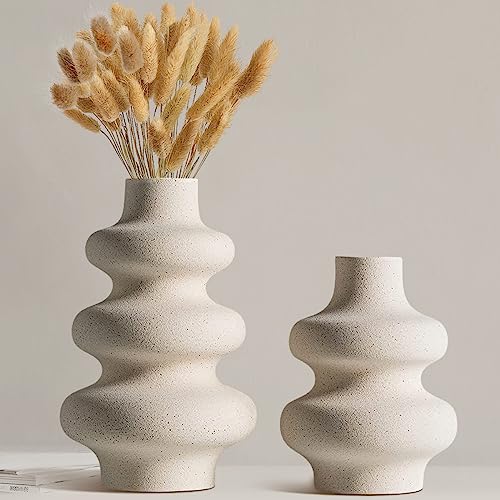 Set of 2 White Ceramic Vases for Modern Home Decor
