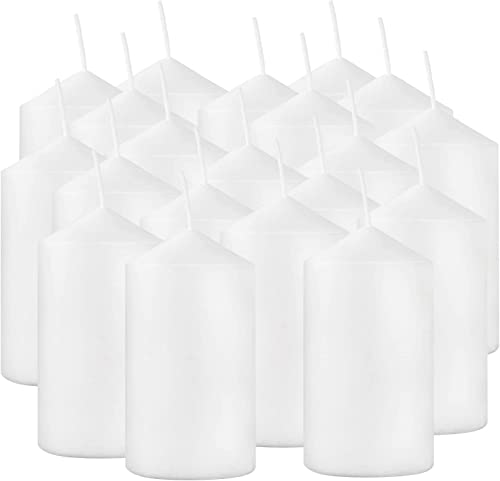 Set of 20 Unscented White Pillar Candles, Ideal for Weddings and Events