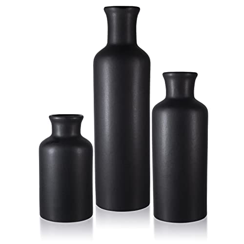 Set of 3 Matte Black Decorative Vases for Home Decor