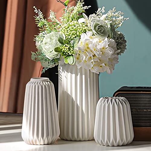 Set of 3 White Ceramic Vases for Modern Home Decor