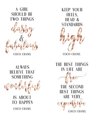 Chanel Quotes Wall Art Set, Rose Gold Wedding Decor - A4 Print