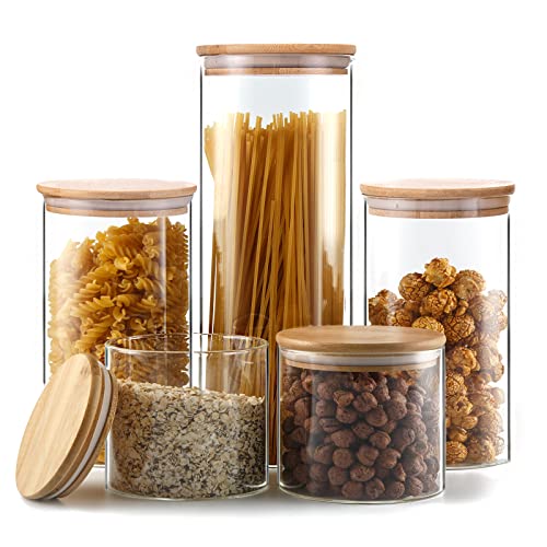 Set of 5 Glass Food Storage Containers with Airtight Bamboo Lid