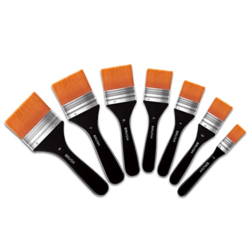 Zubebe Art Brush Set: 7 Flat Paint Brushes for Acrylic, Oil, Watercolor