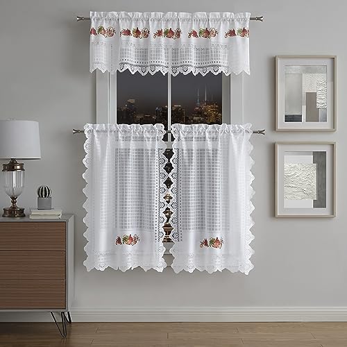 Set of White Kitchen Curtains 36 Inch Length with Farmhouse Valance