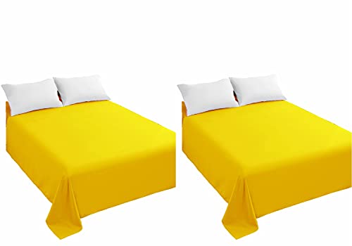 Sfoothome Flat Sheet 2 Pieces,1 Pack Solid Flat Sheet Smooth Touch Hotel Quality (Twin, Yellow)