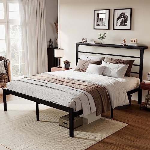 SHA CERLIN Full Size Bed Frame with Headboard Shelf
