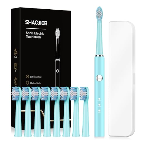 SHAOJIER Portable Electric Toothbrush with 8 Replacement Brush Heads
