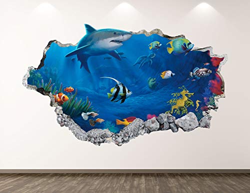 Shark 3D Aquarium Wall Decal - Kids Room Decor 22"W x 14"H