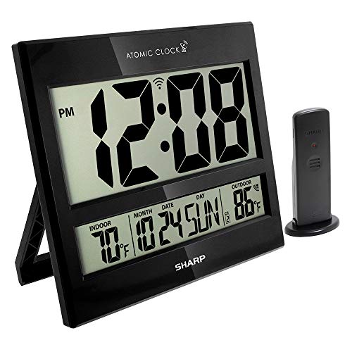 Sharp Atomic Clock - Jumbo 3" Easy-to-Read Numbers - Indoor/Outdoor Temperature Display