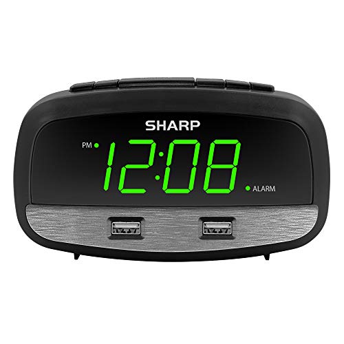 SHARP Alarm Clock with Dual USB FastCharge Ports & Battery Back-up