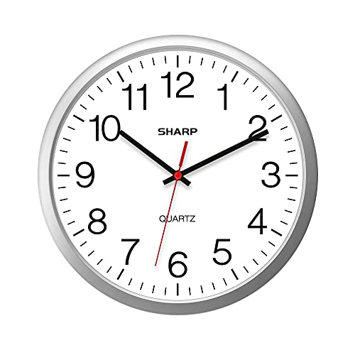 SHARP Silver Wall Clock, Silent Non Ticking 14 Inch