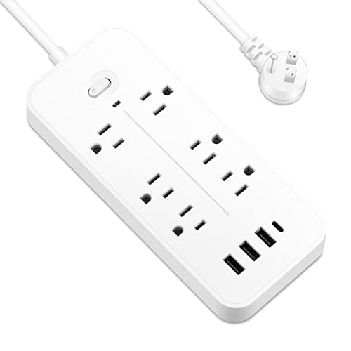 SHDEMY Surge Protector Power Strip - Flat Plug Extension Cord with 6 Outlets and 4 USB Ports