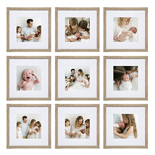 Sheffield Home 9 Piece Gallery Wall Frame Set, 12x12 in. Matted to 8x8 in. (Light Natural)