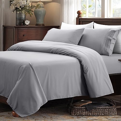 Shilucheng Microfiber 1800 Thread Count Full Size Bed Sheets Set - 4 Piece, Grey