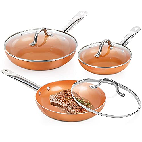SHINEURI 6-Piece Nonstick Copper Pans with Lid