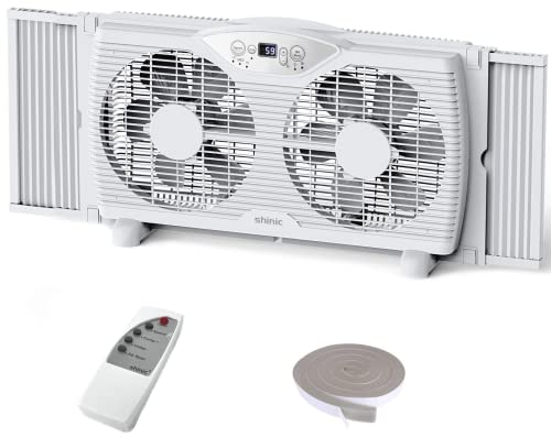 Shinic 9-Inch Twin Window Fan with Remote and Thermostat Control