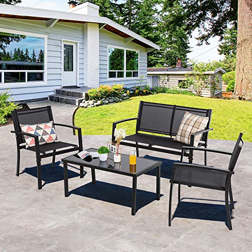 Shintenchi 4-Piece Outdoor Patio Furniture Set with Glass Coffee Table