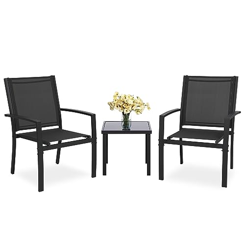 Shintenchi Outdoor Patio Set with Glass Table - Black