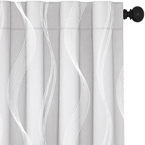 Shiny Silver Wave Foil Printed Blackout Curtains