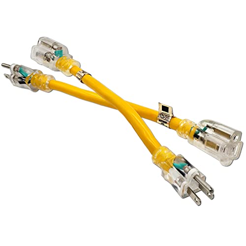 Short 1 ft Yellow Extension Cord - 2 Pack