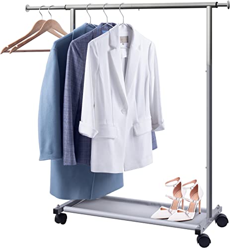 Short Clothing Racks for Hanging Clothes with Bottom Shelves and Wheels