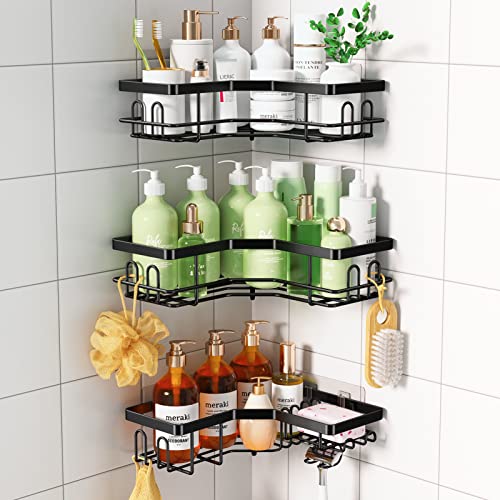 Cusbus Shower Caddy, 3 Pack Organizer, Adhesive No Drilling Black