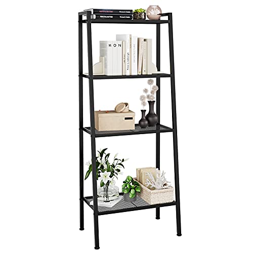 SHUANGZ 4 Tier Ladder Shelf, 23.6L x 13.8W x 57.9H Inch Industrial Bookcase Ladder-Shaped Plant Flower Stand Rack Storage Shelves for Living Room, Black (HSSC-1)